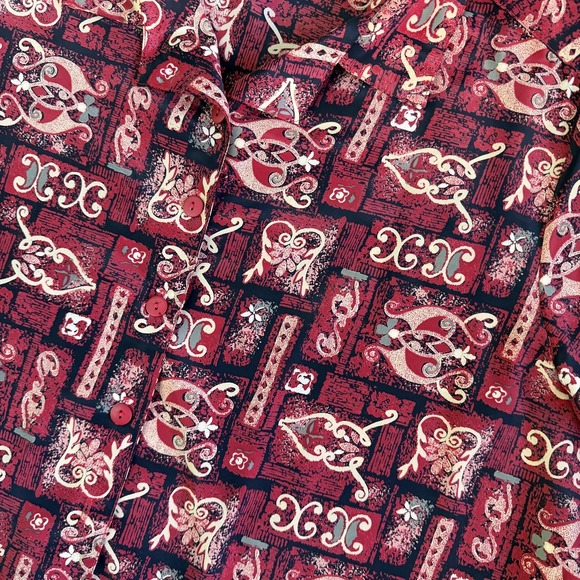 Vintage Fashion Attitudes Button Up Shirt Womens 2X Red Geometric Short Sleeve - Picture 2 of 6